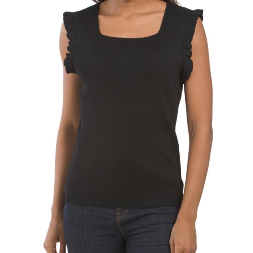 NWT Cable & Gauge Knit Square Neck Ruffle Sleeves Tank Top